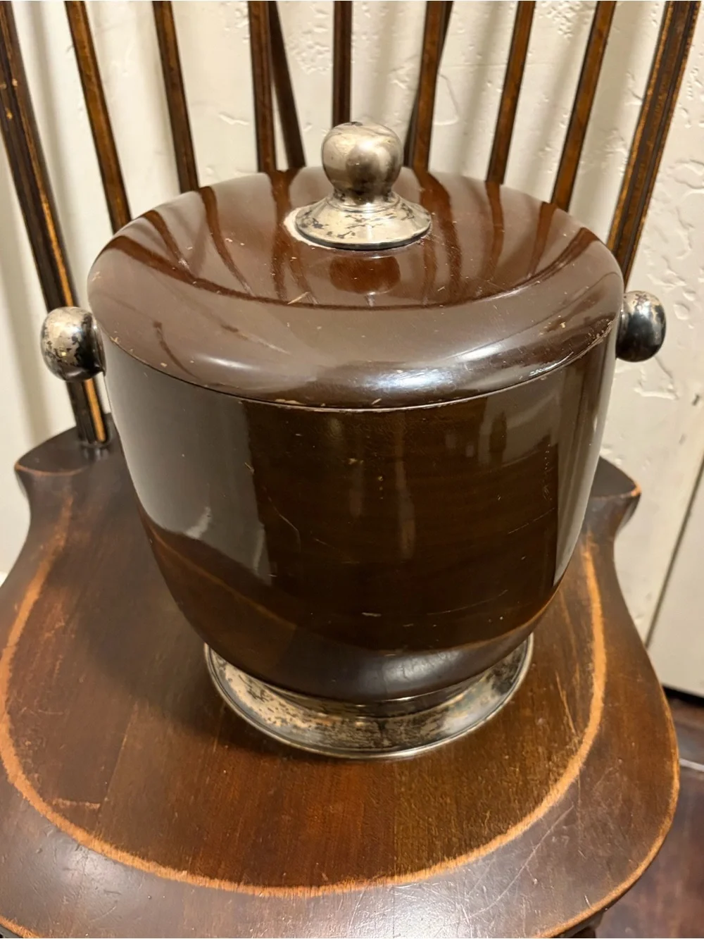Vintage Sterling Silver Mahogany Ice Bucket With Lid